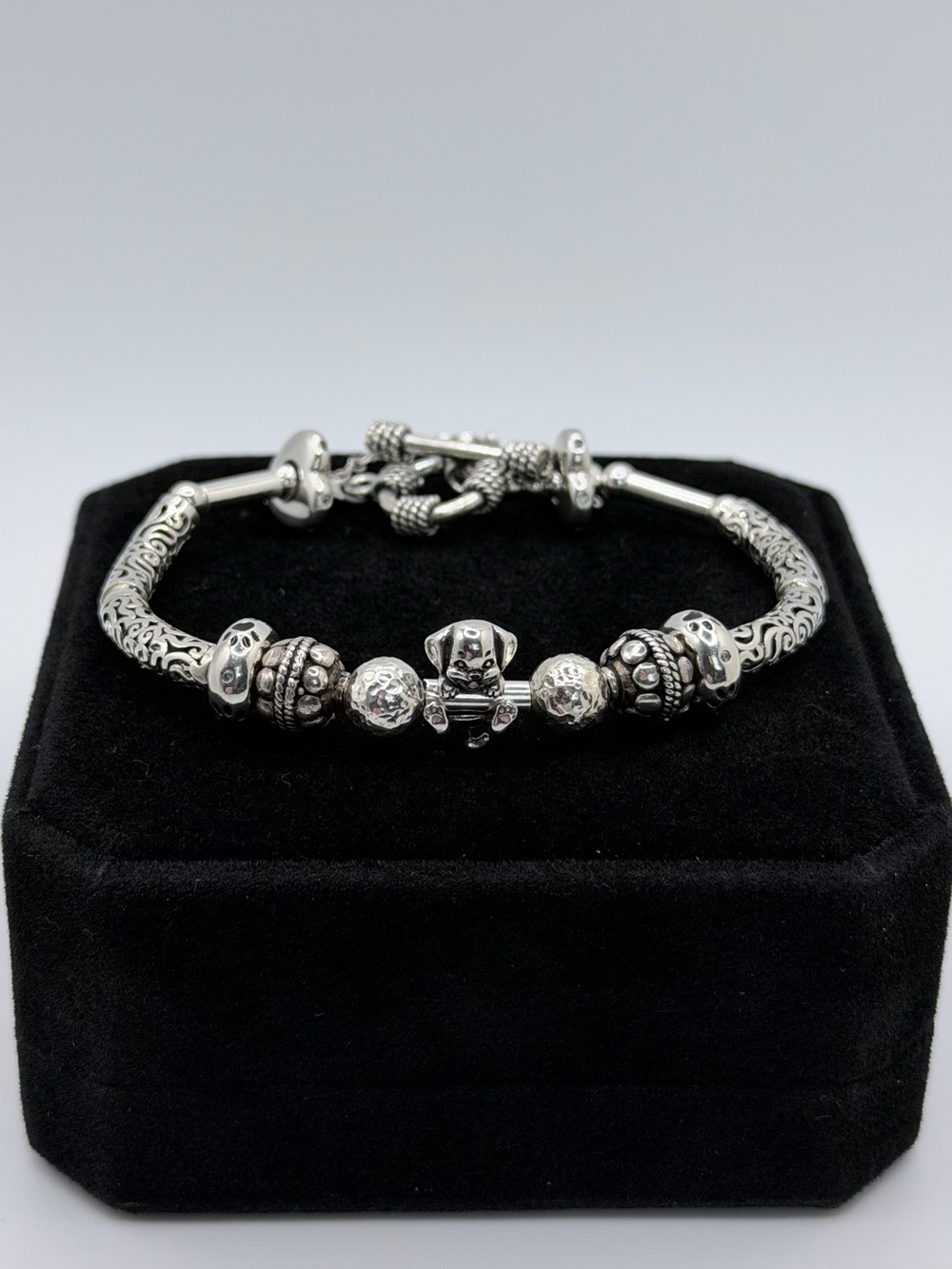 🐾ARGOS #011 Sterling Silver 925 Artisan Puppy Bracelet 7.5” Safety Chain🐾🐾heavy